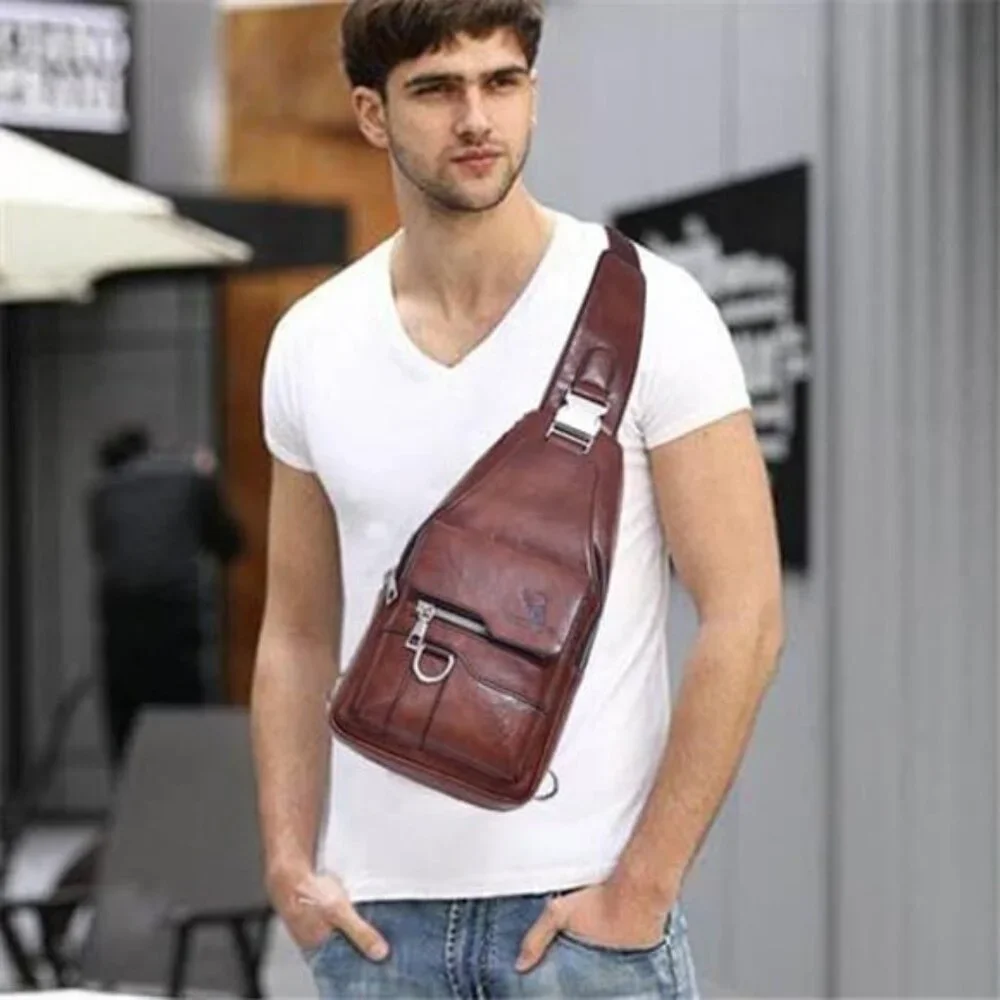 Sling Bag for Men Crossbody Chest Bag,PU leather Over the Shoulder Purse